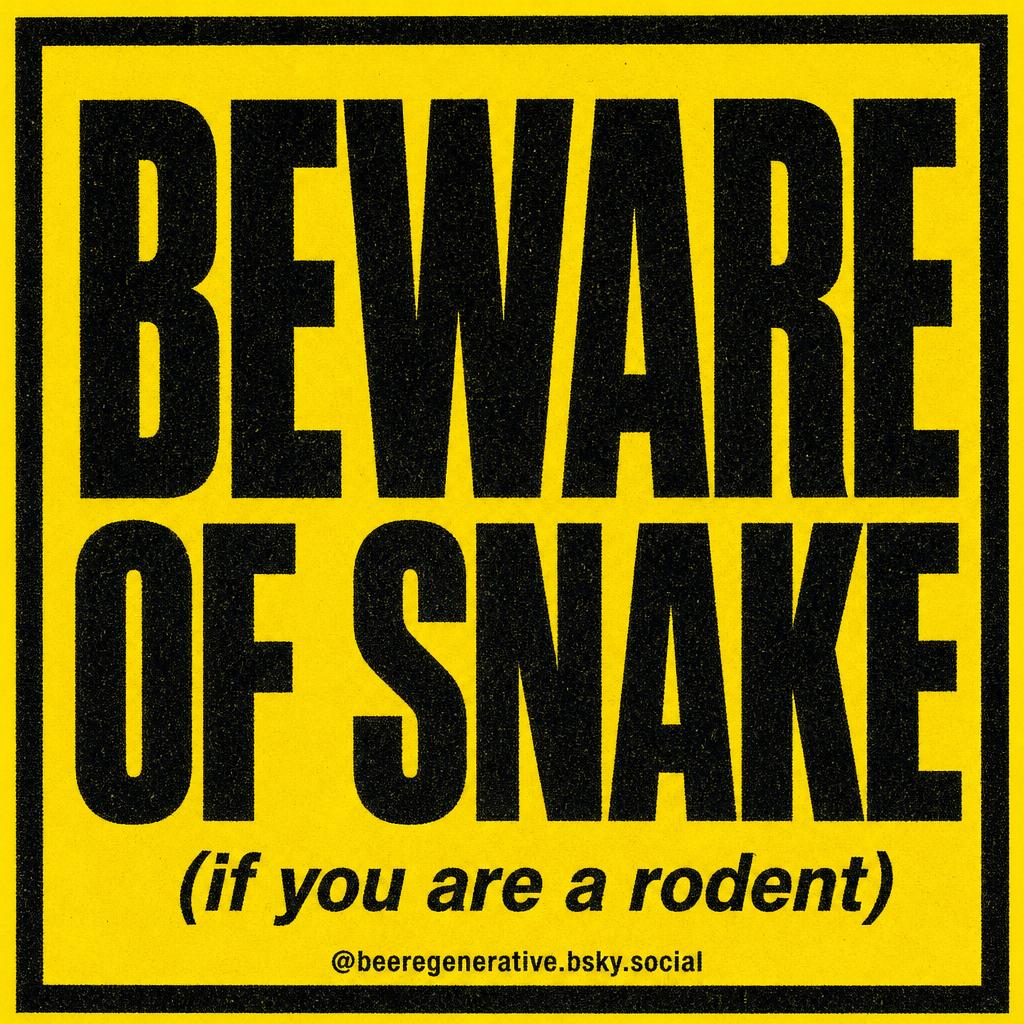 BEWARE OF SNAKE yard sign — yellow caution background, black block-sans typography